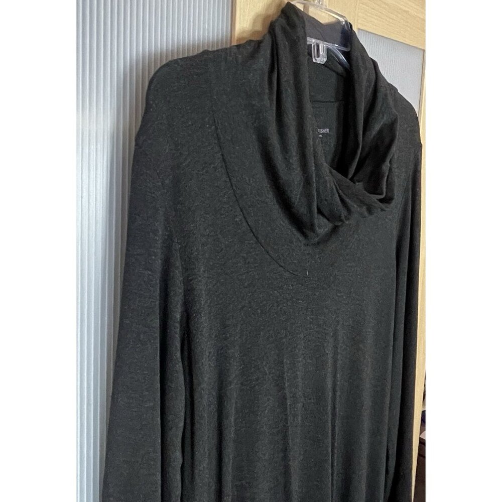 EILEEN FISHER Dress Sz L A-line Cowl Neck Long Sleeve Gray Minimalist Lagenlook - Picture 4 of 7